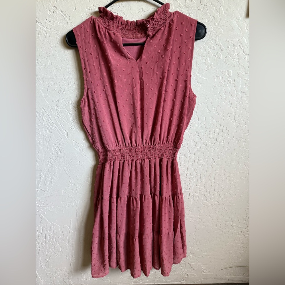 High neck dress with dot pattern